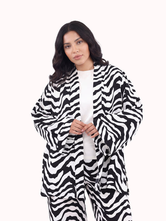 3 Piece Set Cardigan, Top & Pants – Zebra Print