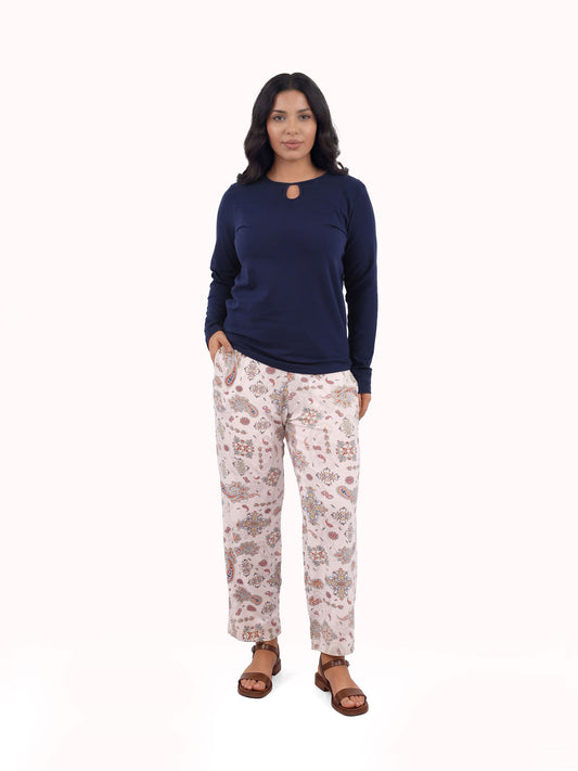 2 Piece Pajama Set Long Sleeve Top & Printed Pants