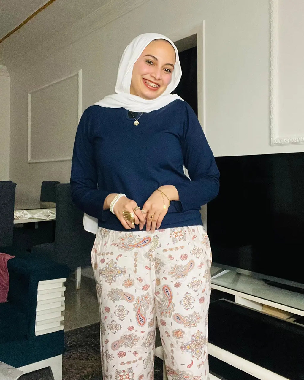 2 Piece Pajama Set Long Sleeve Top & Printed Pants