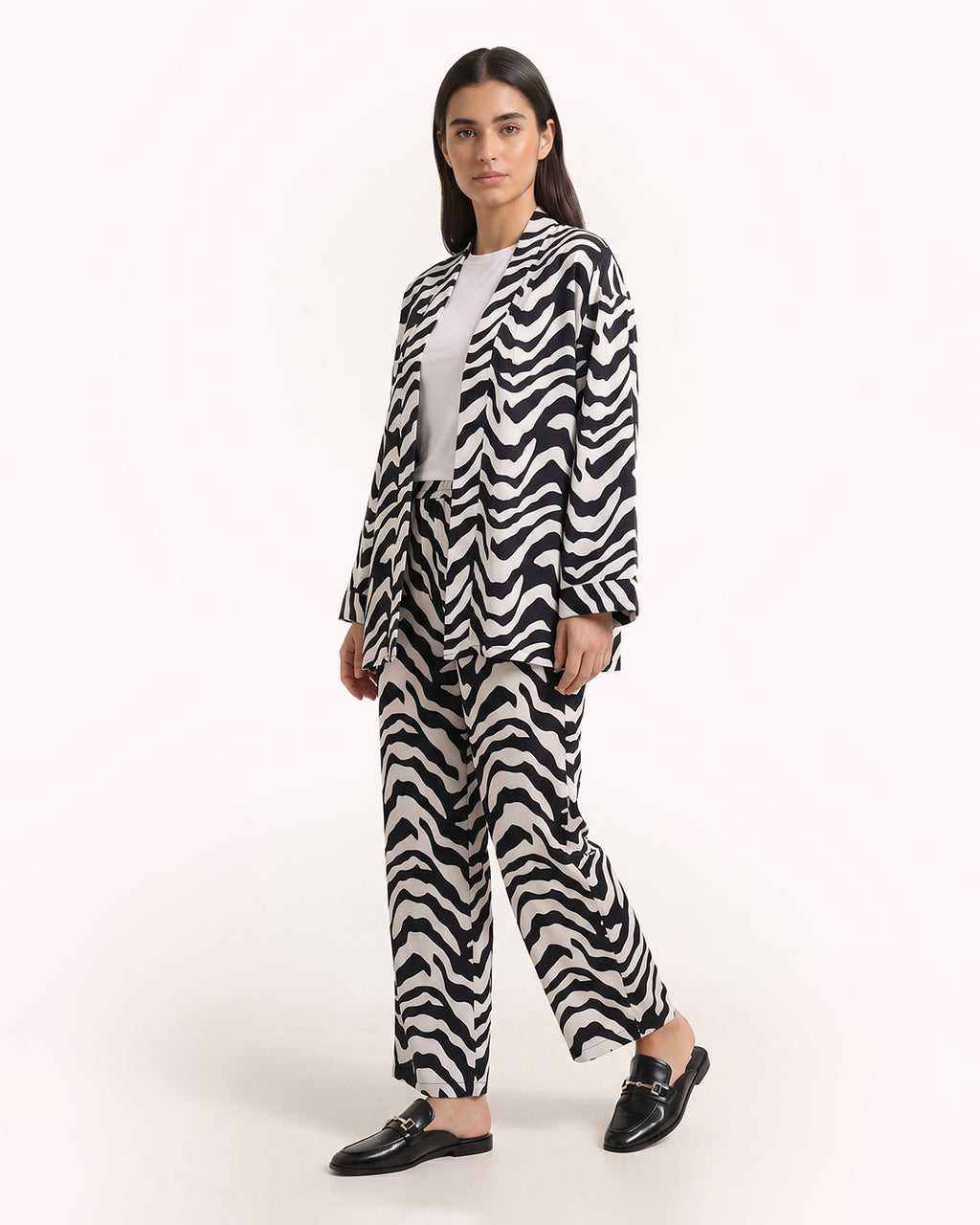 3 Piece Set Cardigan, Top & Pants – Zebra Print