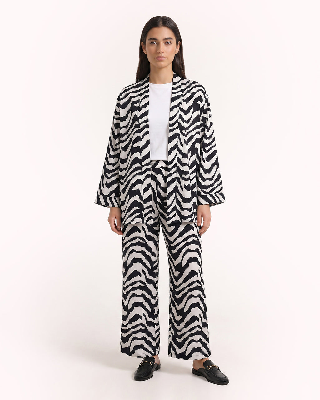 3 Piece Set Cardigan, Top & Pants – Zebra Print