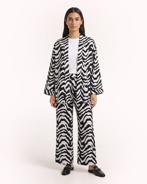 3 Piece Set Cardigan, Top & Pants – Zebra Print