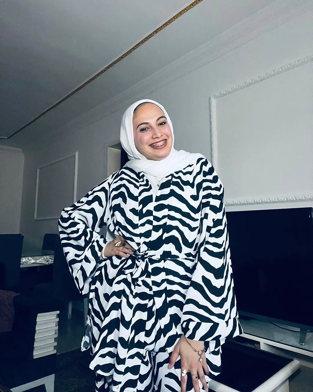 3 Piece Set Cardigan, Top & Pants – Zebra Print