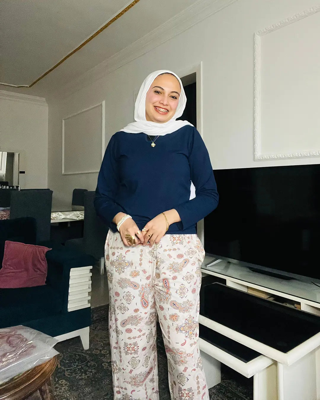 2 Piece Pajama Set Long Sleeve Top & Printed Pants