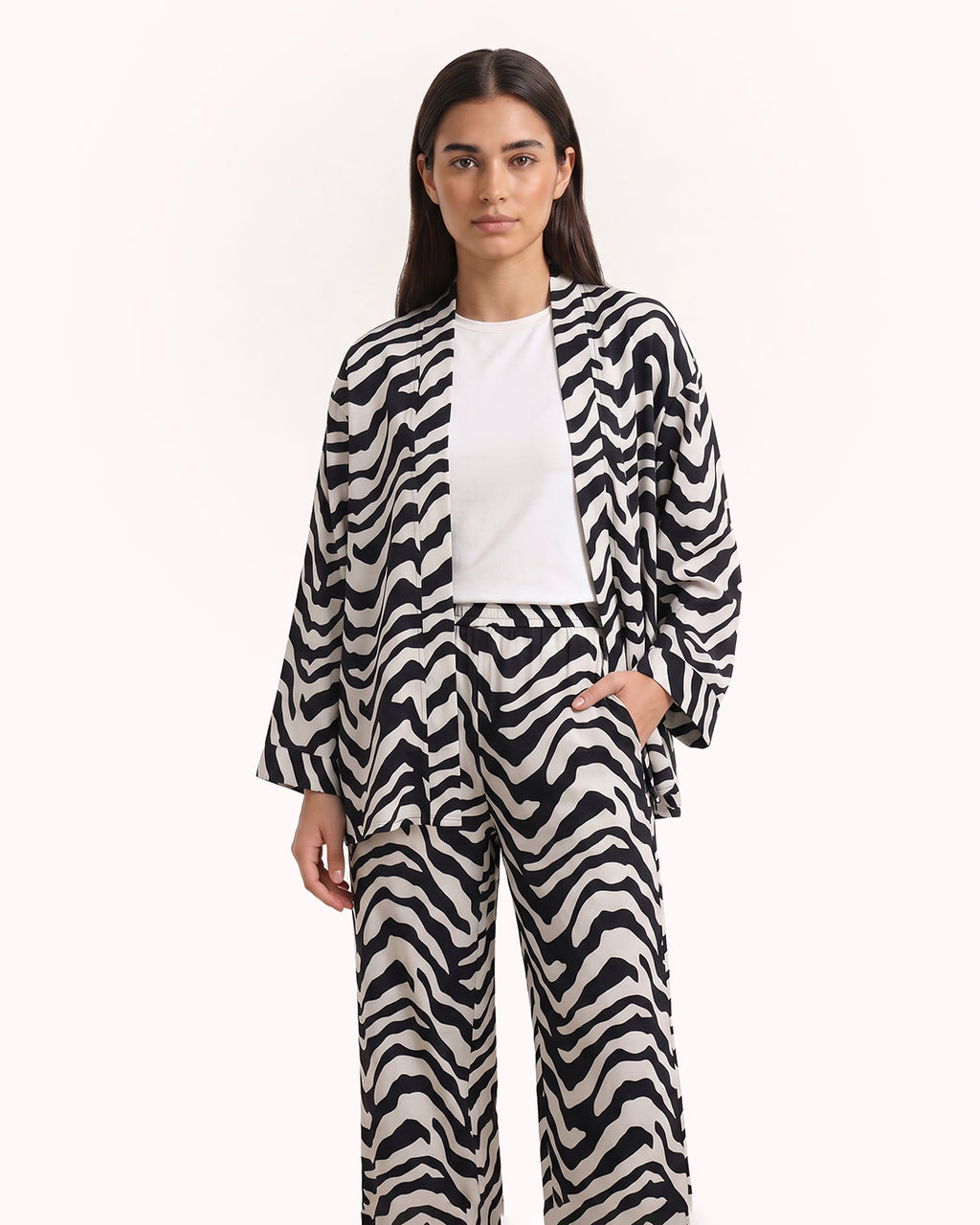 3 Piece Set Cardigan, Top & Pants – Zebra Print