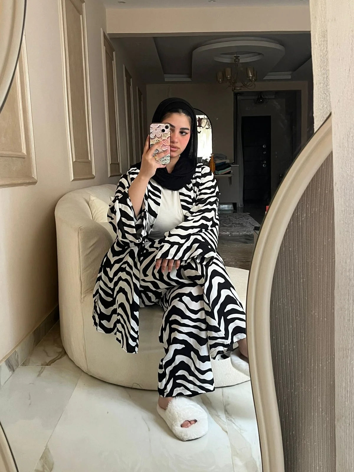 3 Piece Set Cardigan, Top & Pants – Zebra Print