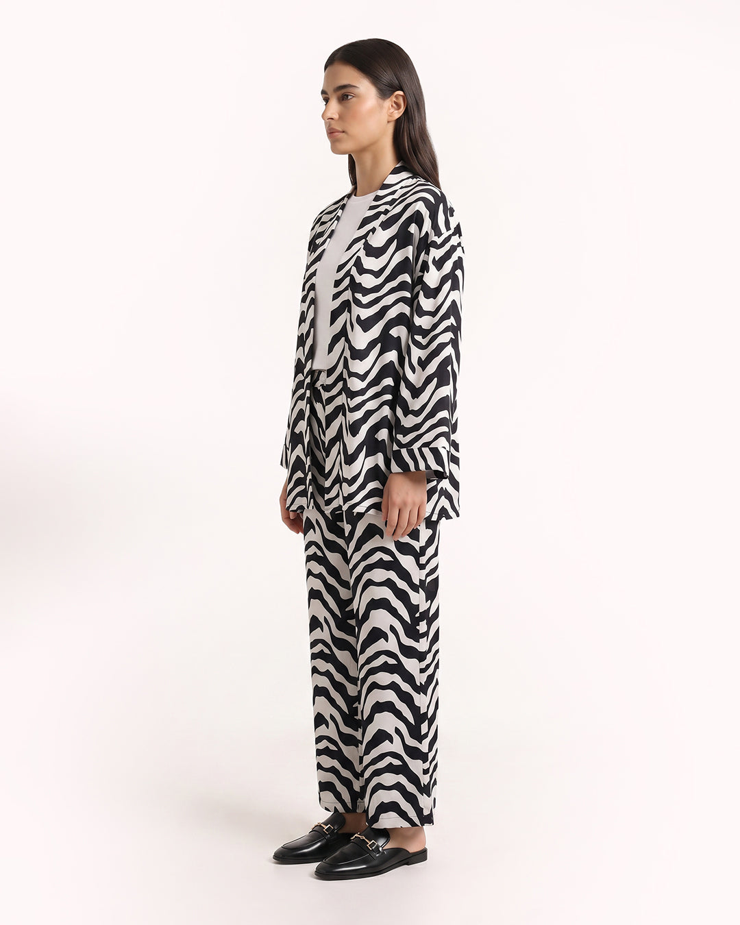 3 Piece Set Cardigan, Top & Pants – Zebra Print