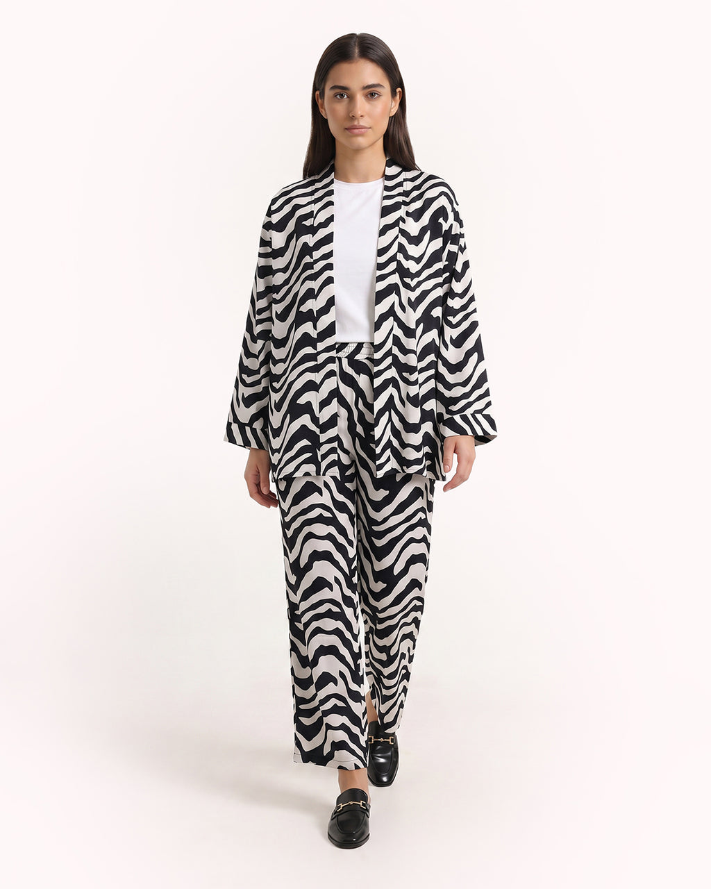 3 Piece Set Cardigan, Top & Pants – Zebra Print