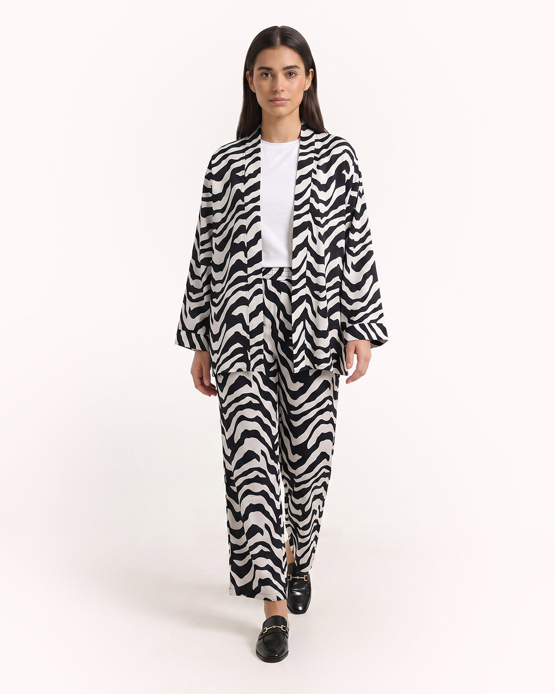 3 Piece Set Cardigan, Top & Pants – Zebra Print