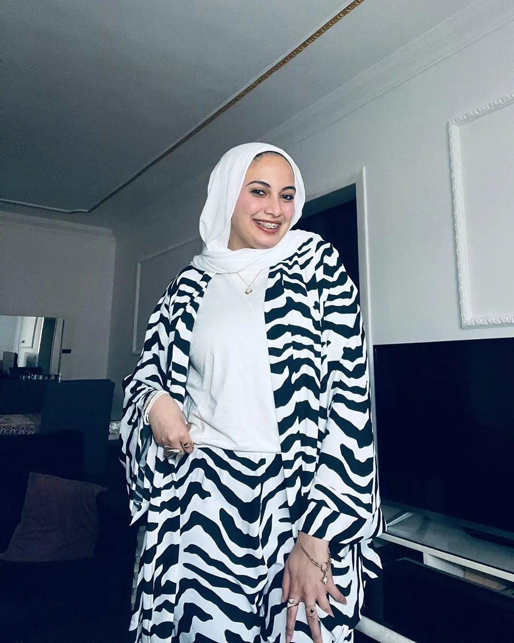 3 Piece Set Cardigan, Top & Pants – Zebra Print