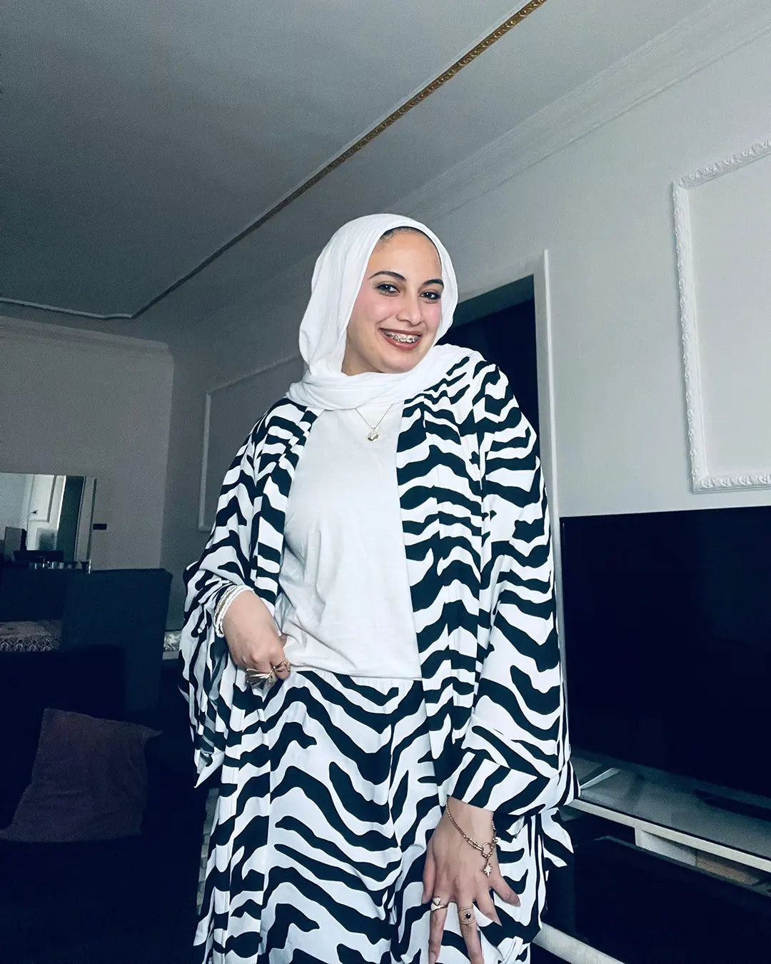 3 Piece Set Cardigan, Top & Pants – Zebra Print