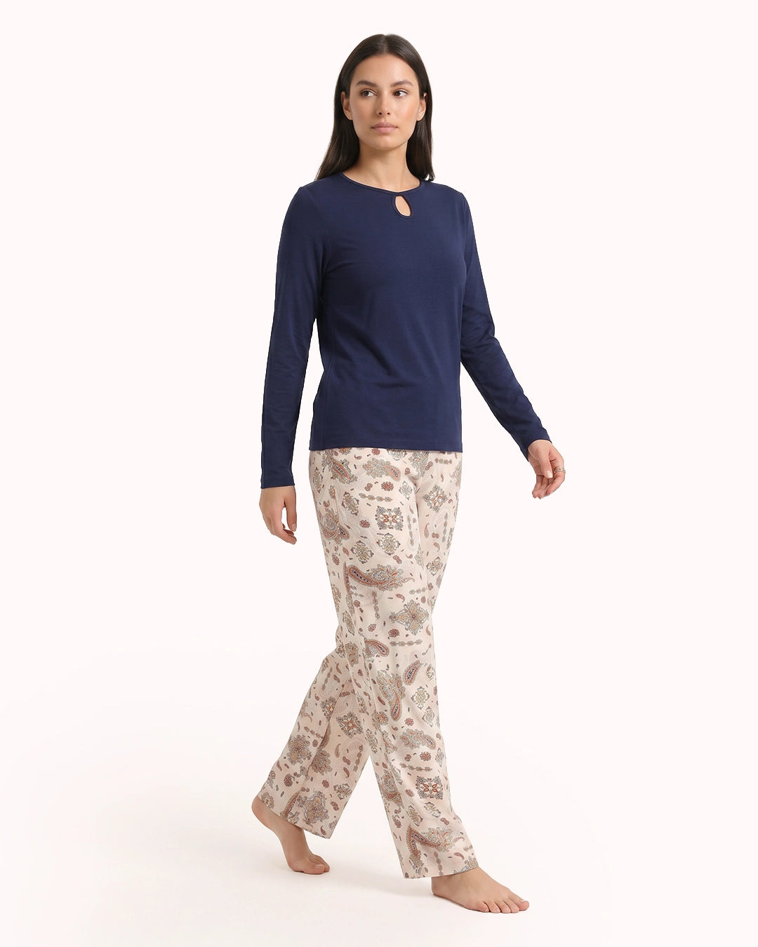 2 Piece Pajama Set Long Sleeve Top & Printed Pants