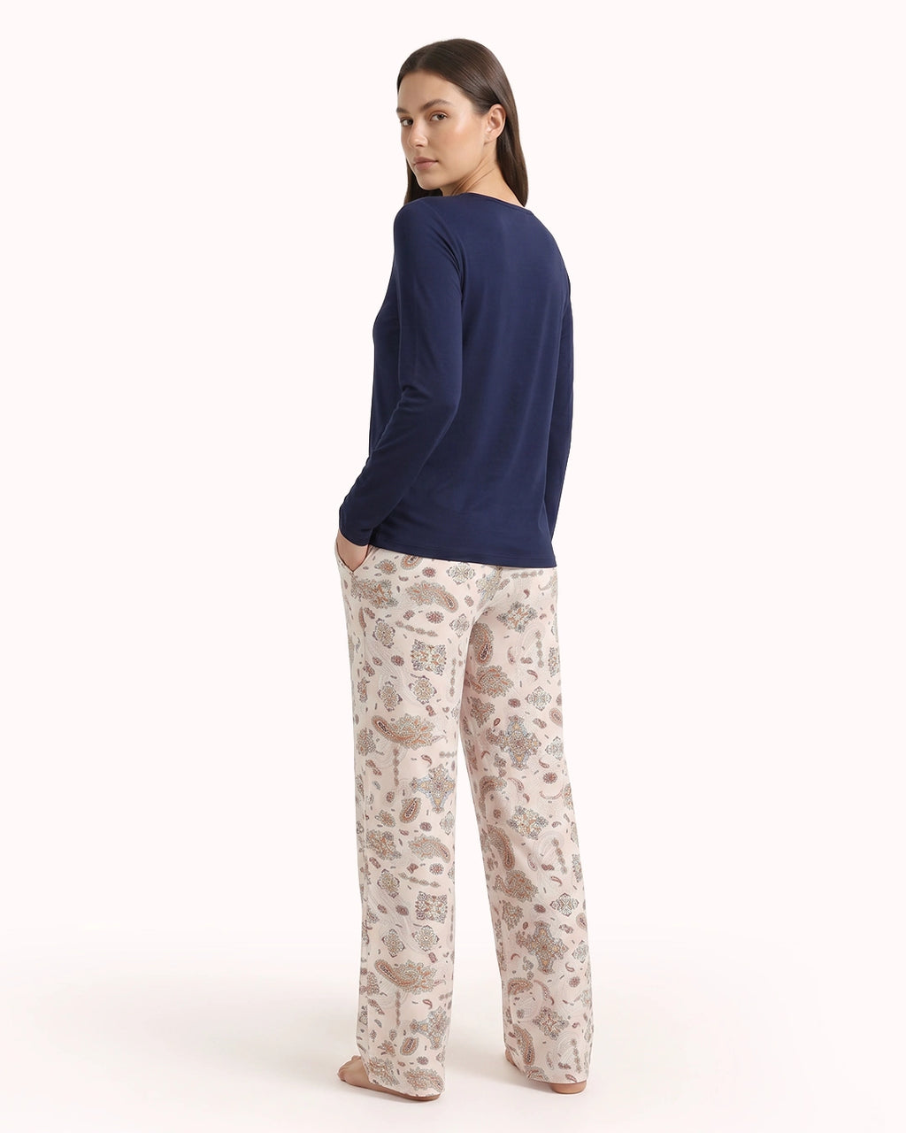 2 Piece Pajama Set Long Sleeve Top & Printed Pants