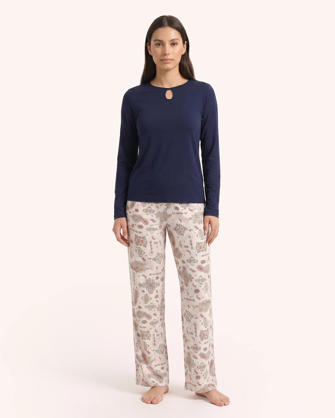 2 Piece Pajama Set Long Sleeve Top & Printed Pants