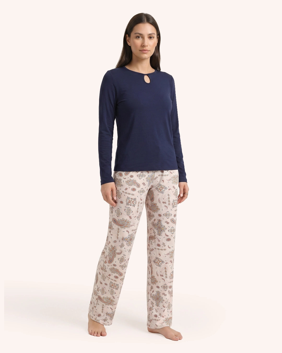 2 Piece Pajama Set Long Sleeve Top & Printed Pants