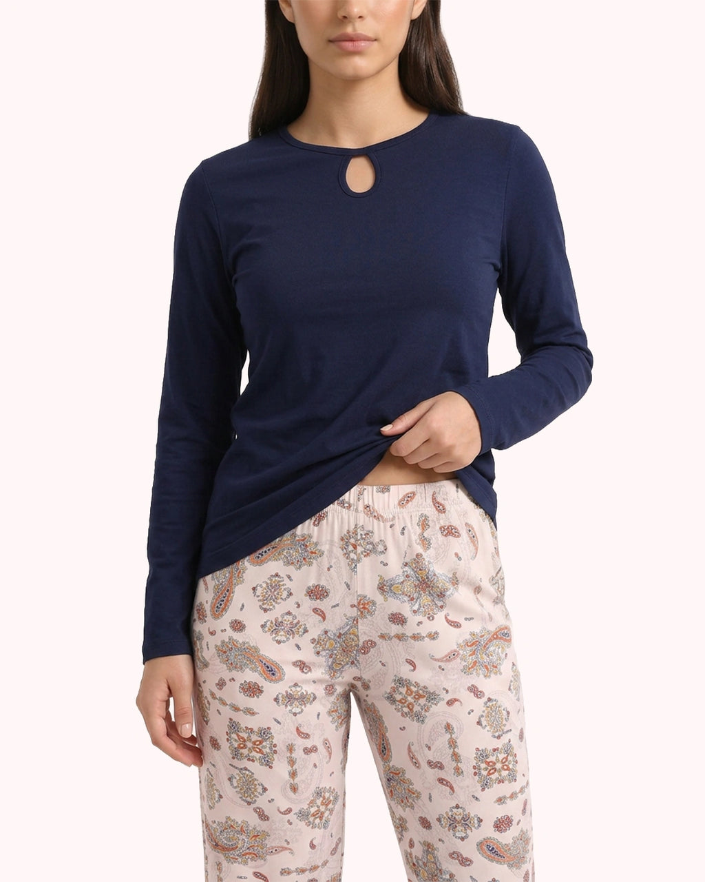 2 Piece Pajama Set Long Sleeve Top & Printed Pants