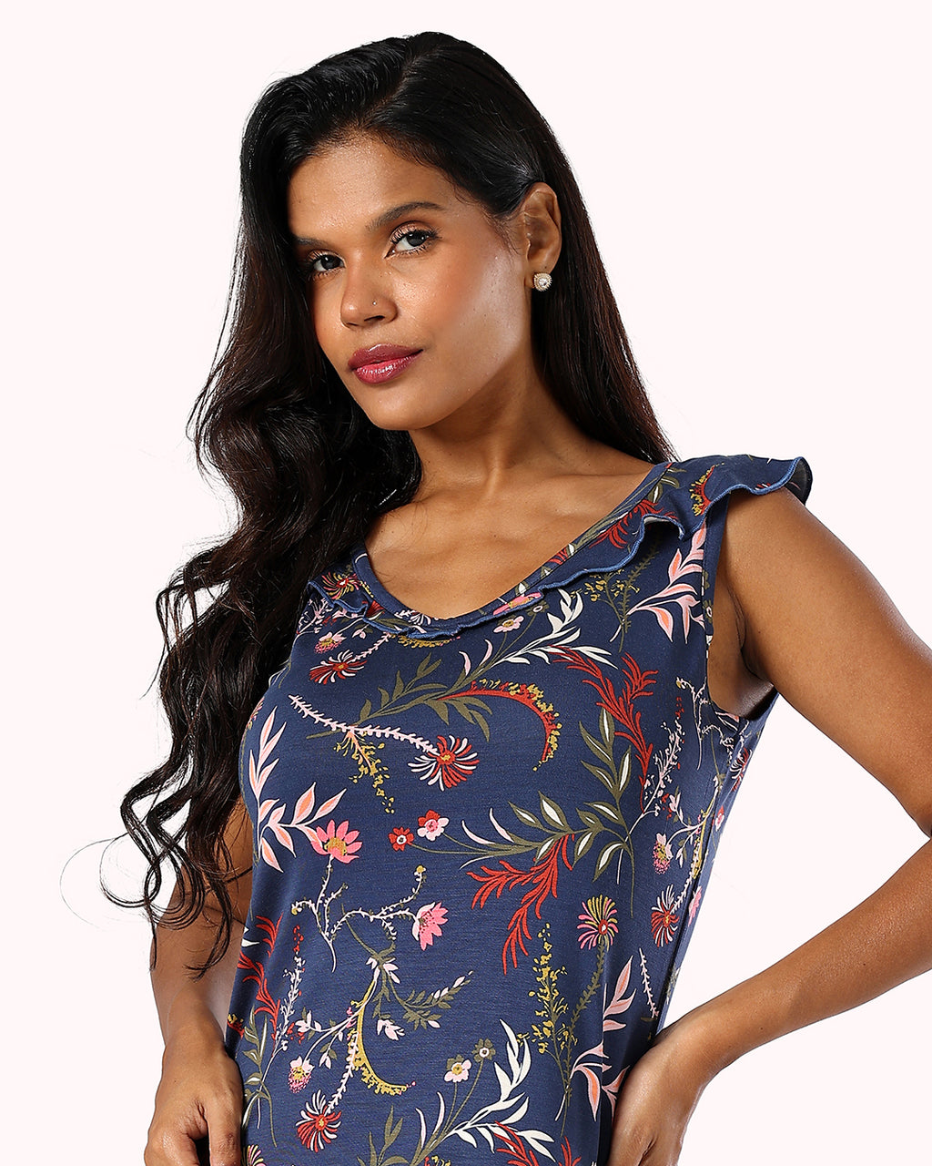 Sleeveless Dress – Navy Floral Print