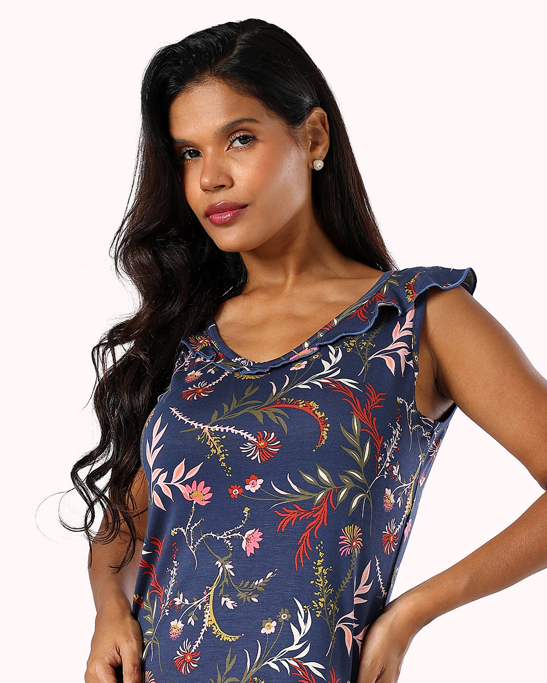 Sleeveless Dress – Navy Floral Print