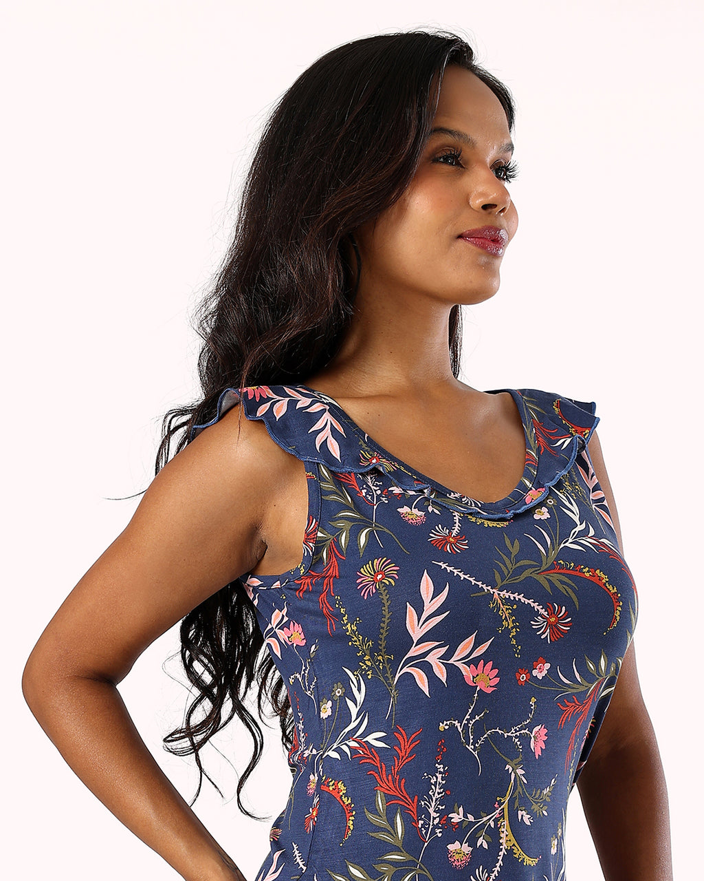Sleeveless Dress – Navy Floral Print