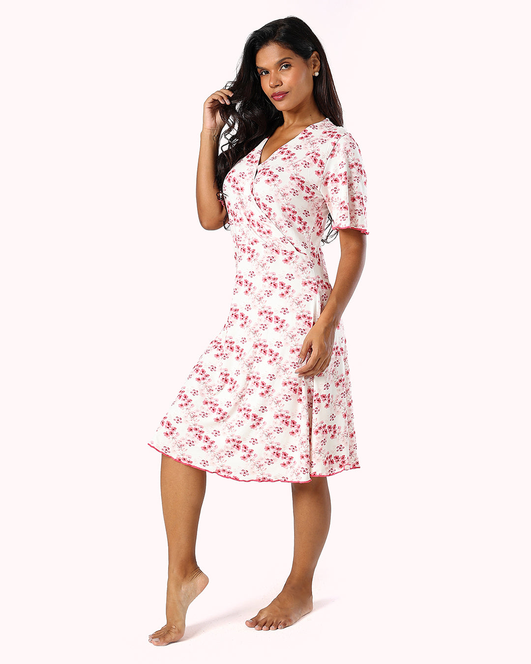 Short Sleeve Dress – White Floral Print