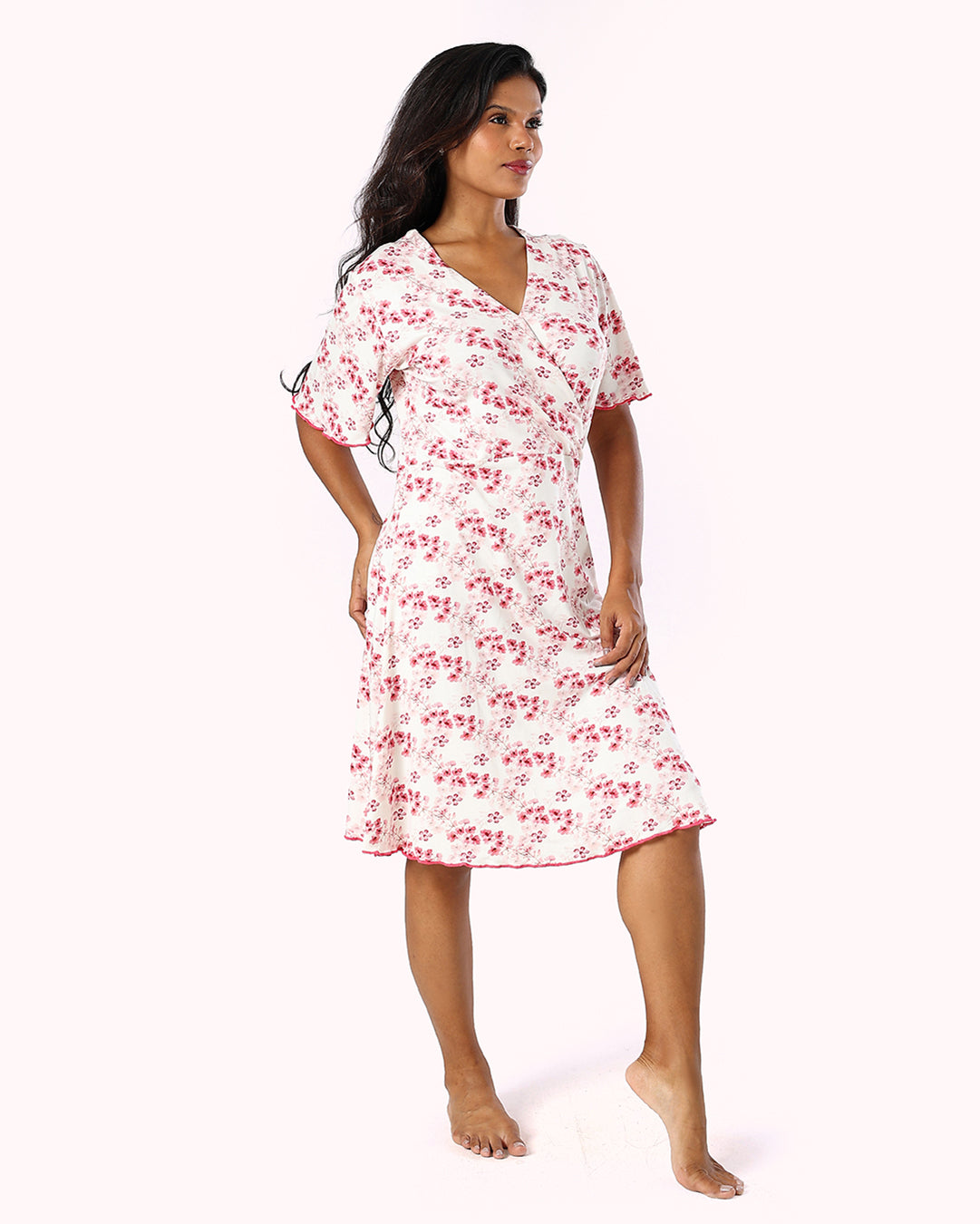 Short Sleeve Dress – White Floral Print