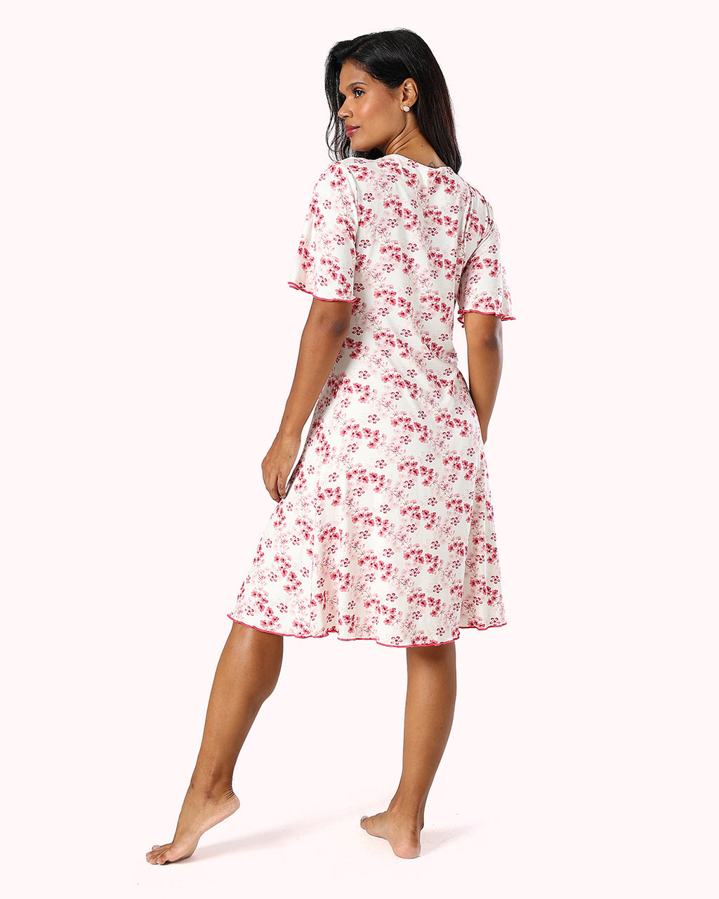 Short Sleeve Dress – White Floral Print