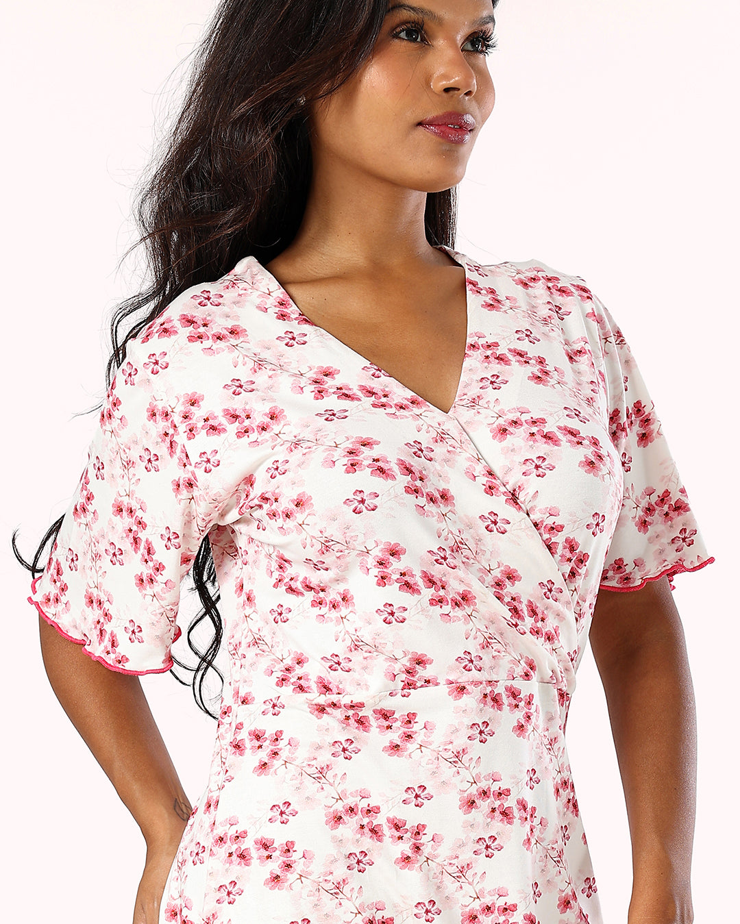 Short Sleeve Dress – White Floral Print