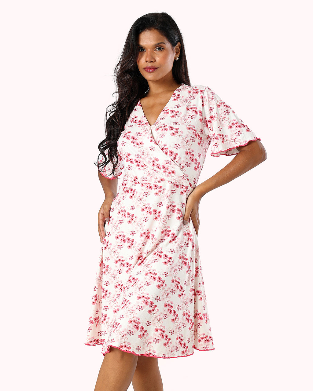 Short Sleeve Dress – White Floral Print